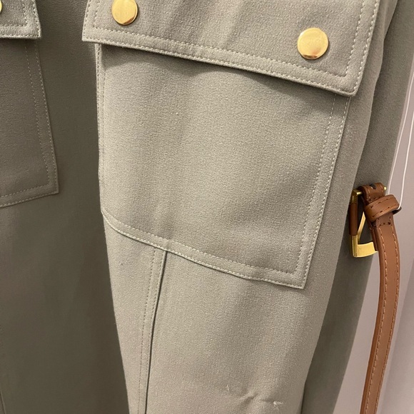 sharagano dress 4 Belted Olive Utility Dress Rolled Sleeved Front Zipper Cargo - Picture 3 of 3